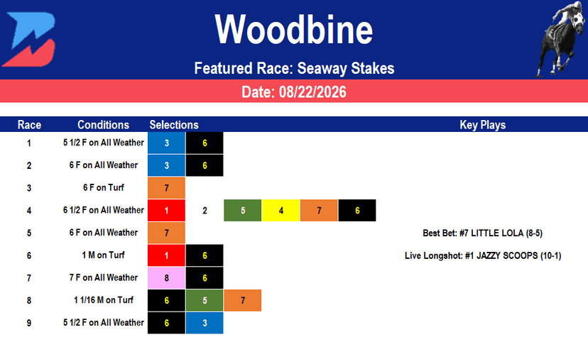 Woodbine Picks: Grade 3 Seaway Stakes (8/22/2026)