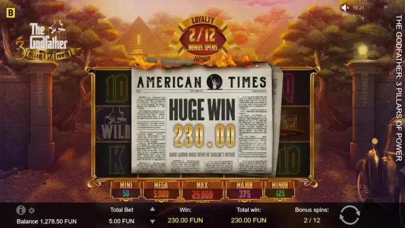 the godfather 3 pillars of power loyalty bonus spins