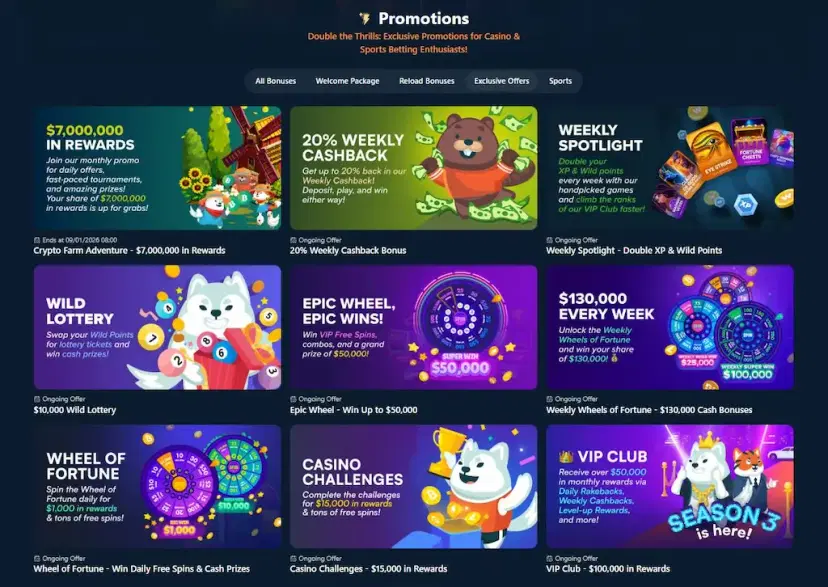 wild.io other bonuses and promos aug 2026