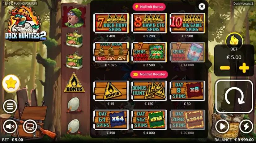duck hunters 2 nolimit bonus and nolimit boosters