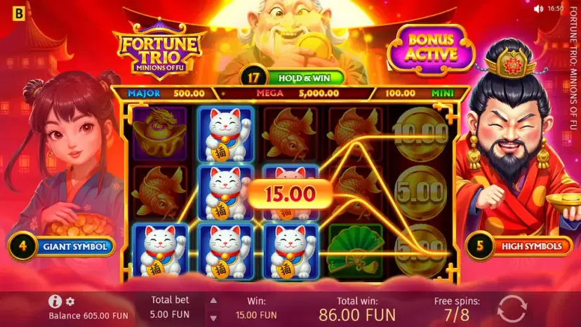 fortune trio: minions of fu free spins + high symbols